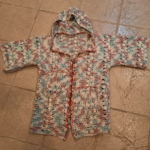 Upcycled vtg afghan blanket coat S-M Red White Blue original Don't Throw…